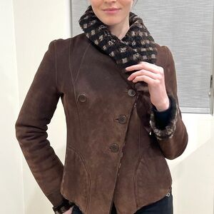 Women's Brown Double-Breasted Genuine Sheepskin reversible Jacket